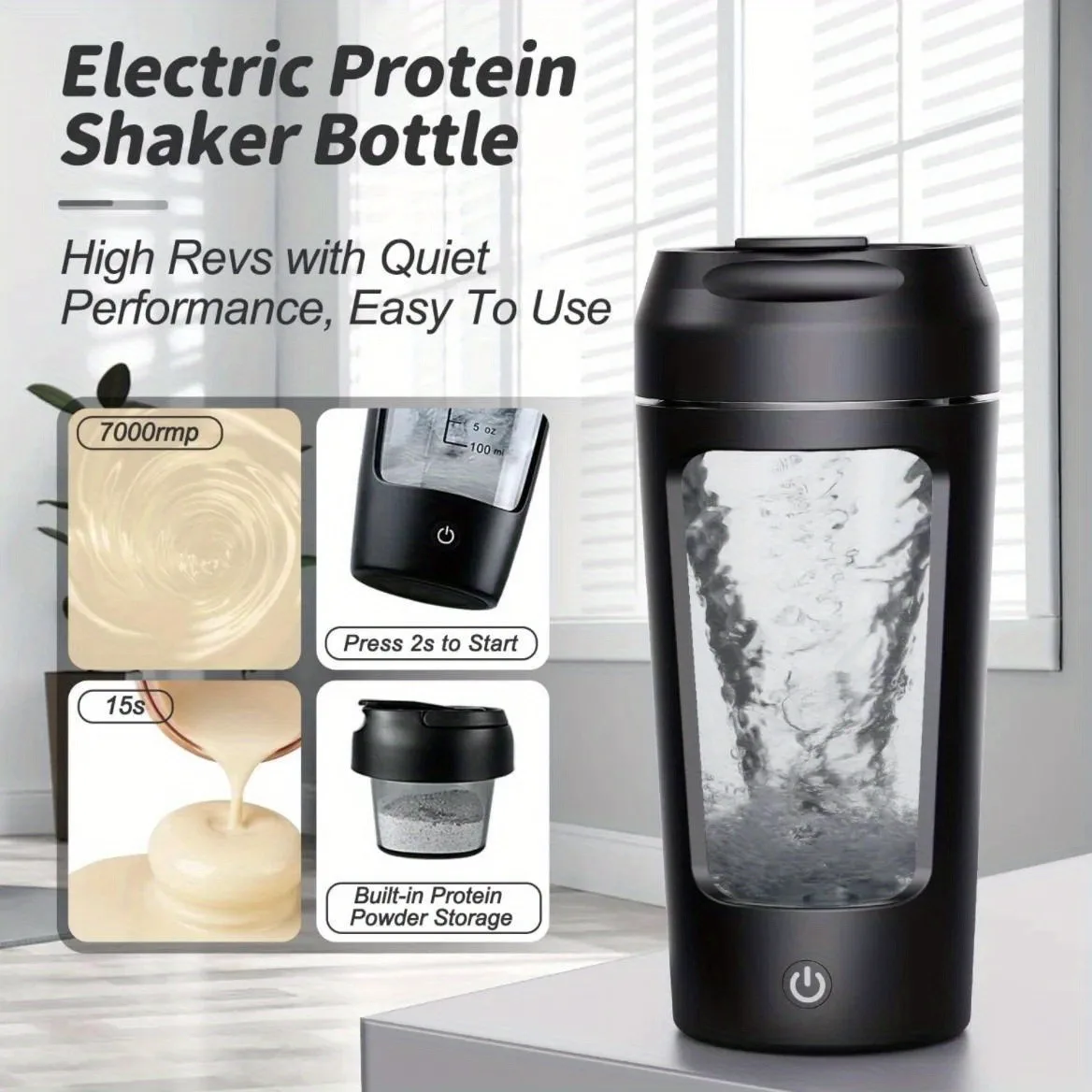 Gourde Protéine Homme - Shaker électrique de 500 ml pour protéines en poudre – Mélangeur automatique pour shakes, lait et café – Idéal pour la salle de sport et les activités en plein air – Image 3