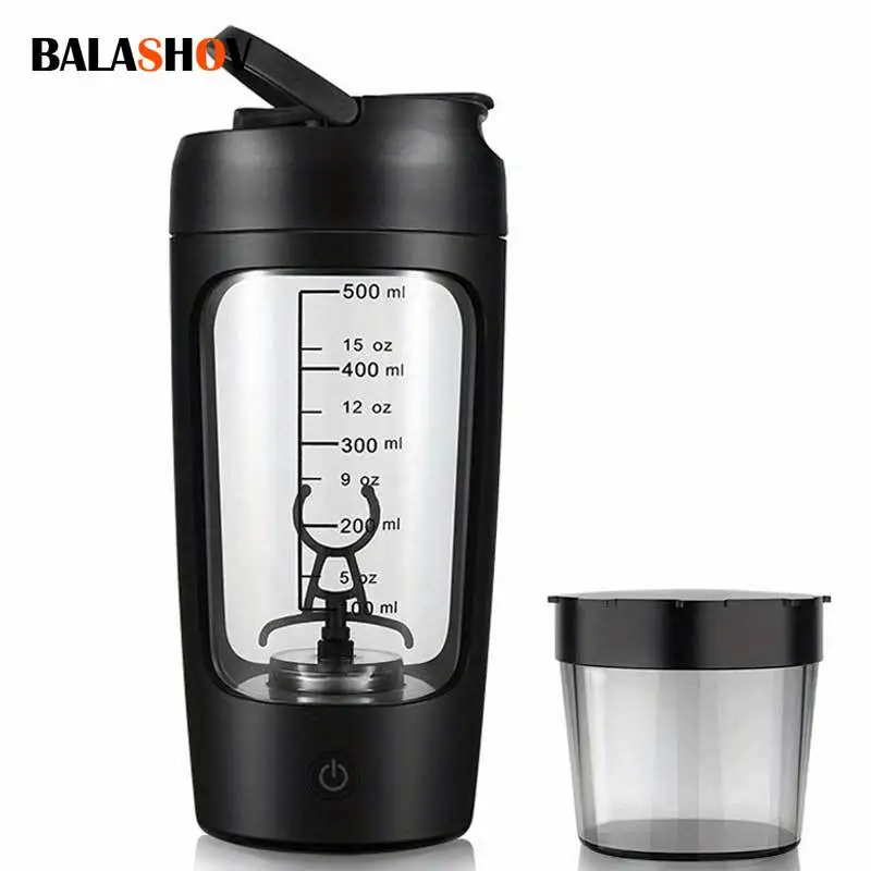 Gourde Protéine Homme - Shaker électrique de 500 ml pour protéines en poudre – Mélangeur automatique pour shakes, lait et café – Idéal pour la salle de sport et les activités en plein air
