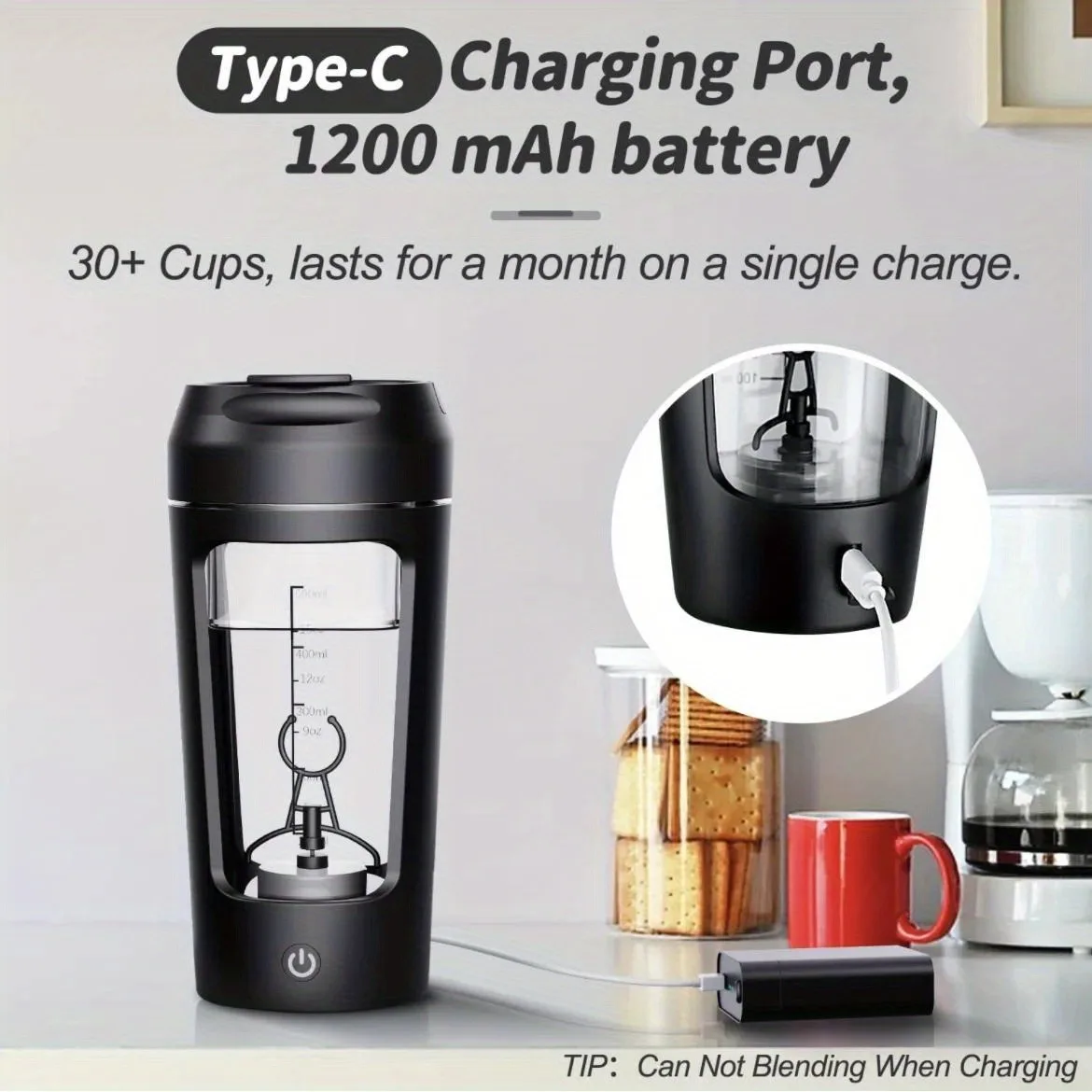 Gourde Protéine Homme - Shaker électrique de 500 ml pour protéines en poudre – Mélangeur automatique pour shakes, lait et café – Idéal pour la salle de sport et les activités en plein air – Image 4