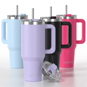 Gourde Femme Paille - WATERSY – Isotherme, en acier inoxydable de grande capacité (30/40 oz) avec poignée et paille – Double paroi sous vide