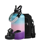Gourde 2L Femme - Grande bouteille d'eau de sport isotherme en acier (2 L / 64 oz) à double paroi avec housse de transport